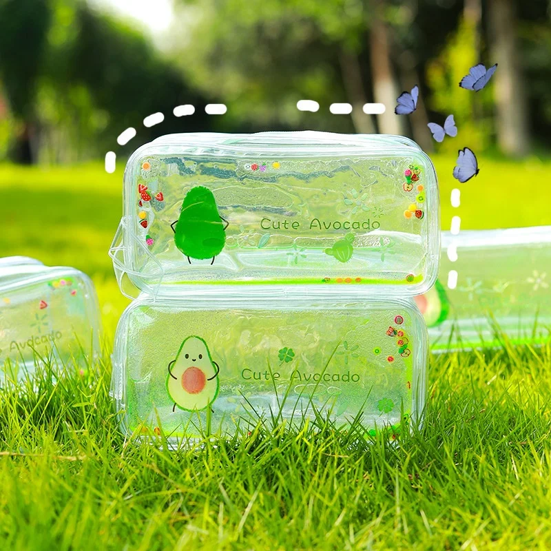 

School large capacity clear pvc glitter quicksand cute avocado pencil case