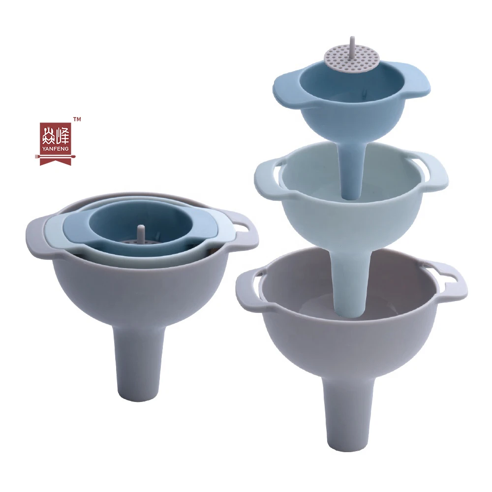

New Arrival Kitchen Accessories Multi Use 3pcs Funnel Set with Removable Strainer for Transferring Liquid, All the pantone color