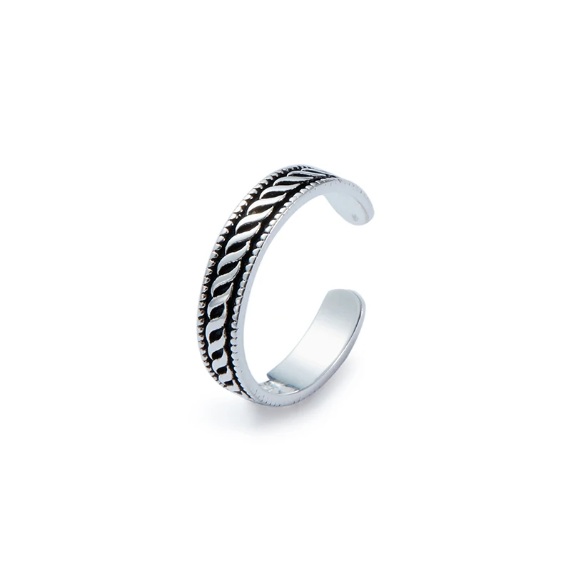 

vintage striate wavy neutral 925 sterling silver tail ring design resizable adjustable open ring for women