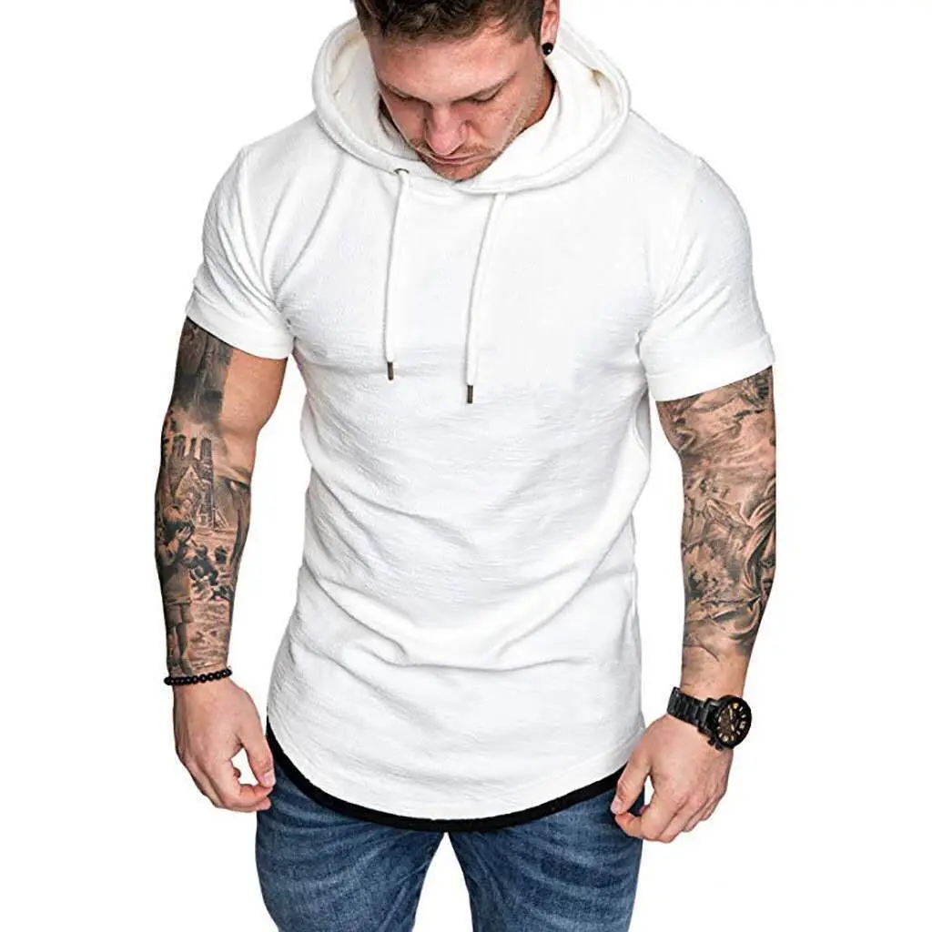 

Fall solid short sleeve hoodies men custom logo men's hoodies