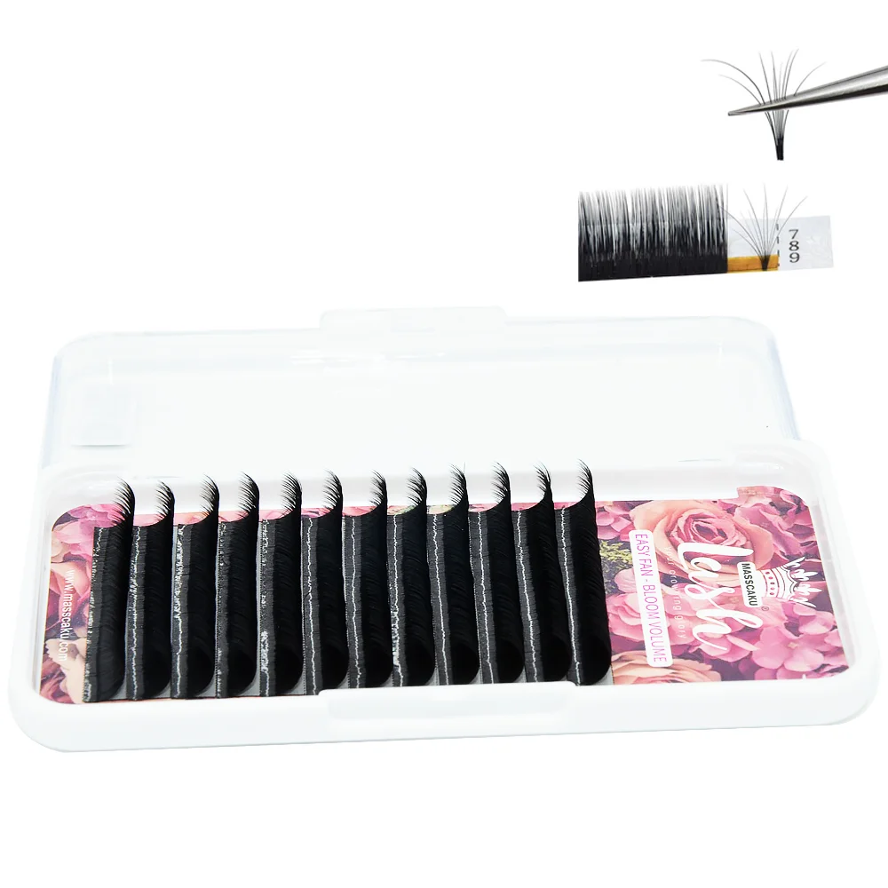 

Mega Matte Black J B C D 0.03 0.05 0.07 0.10 PBT Silk Russian Volume Easy Make Fans Individual Eyelash Extension