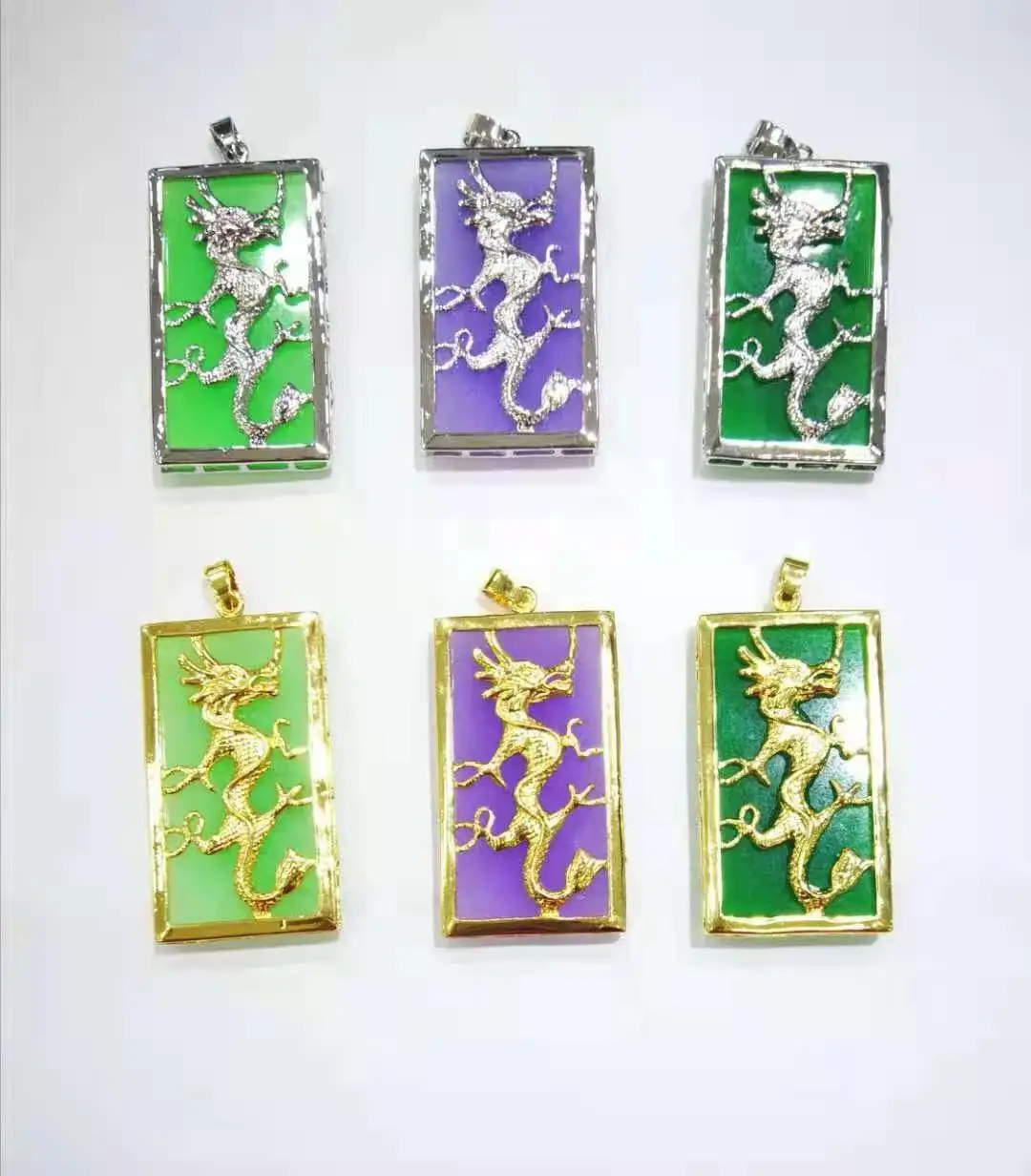 

Jialin jewelry good quality wholesale gold plated green agate chinese jade dragon jade pendant women charm necklaces
