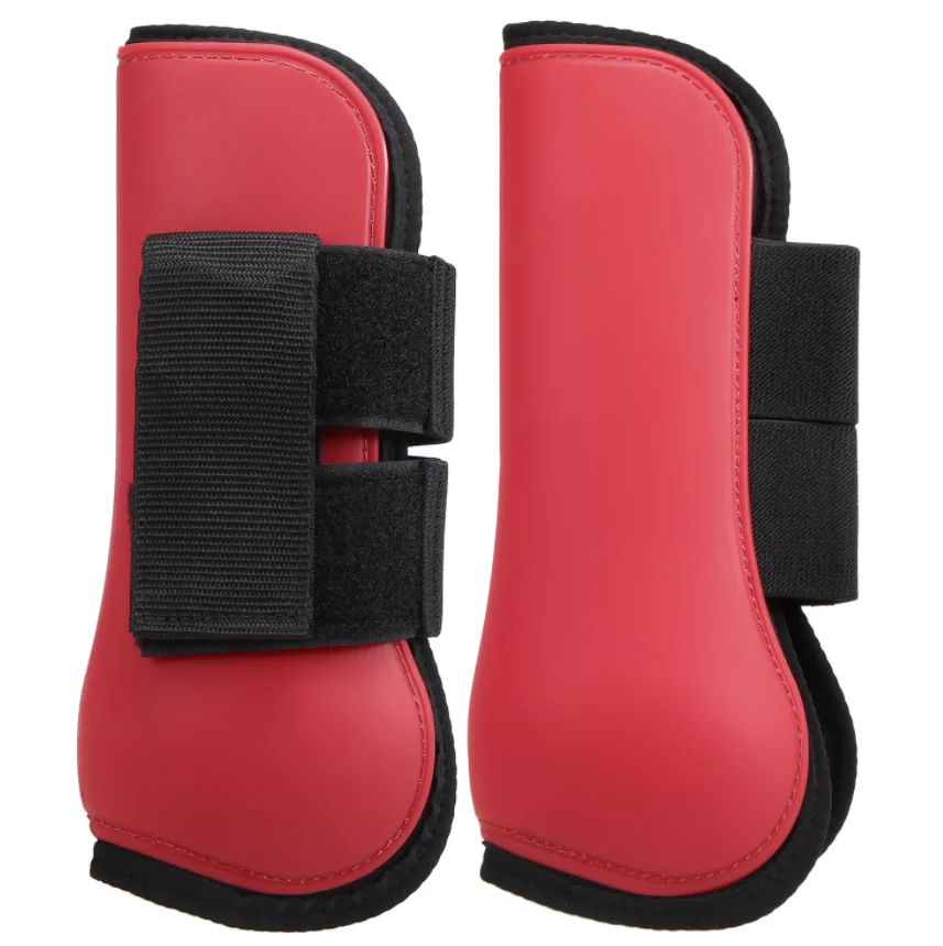 

Neoprene Horse Hock Protectors Equestrian Equipment Adjustable Horse Leg Boots Set Equine Front Leg Guard Hind Boots, Black red blue