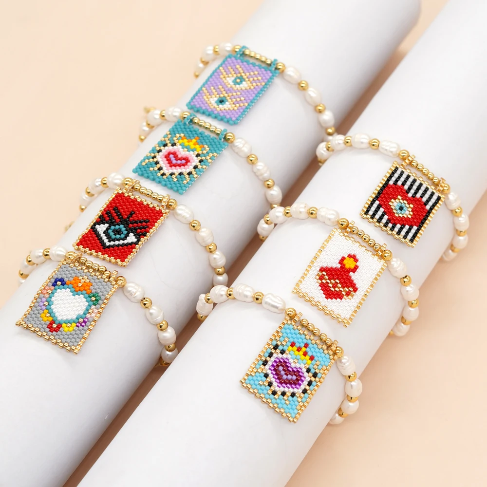 

Go2boho New In Bracelet for Women Freshwater Pearl 18K Gold Plated Bead Boho Summer Jewelry Miyuki Evil Eye Handmade Pattern