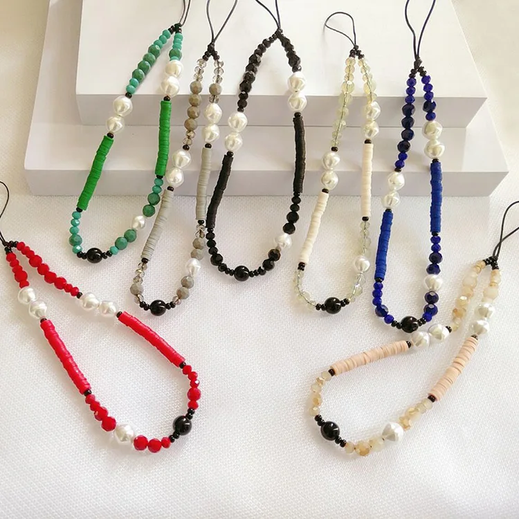 

PC1093 Hot Sale 90s Style Freeform Pearl Polymer Clay Heishi Crystal Rondelle Beads Mobile Phone Straps Loop Chains