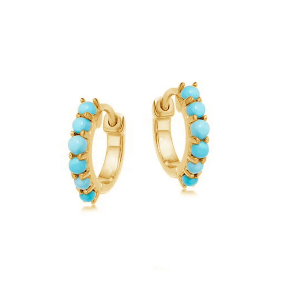 

minimalist jewellery 925 sterling silver wholesale 14k gold plated turquoise gold huggies earrings