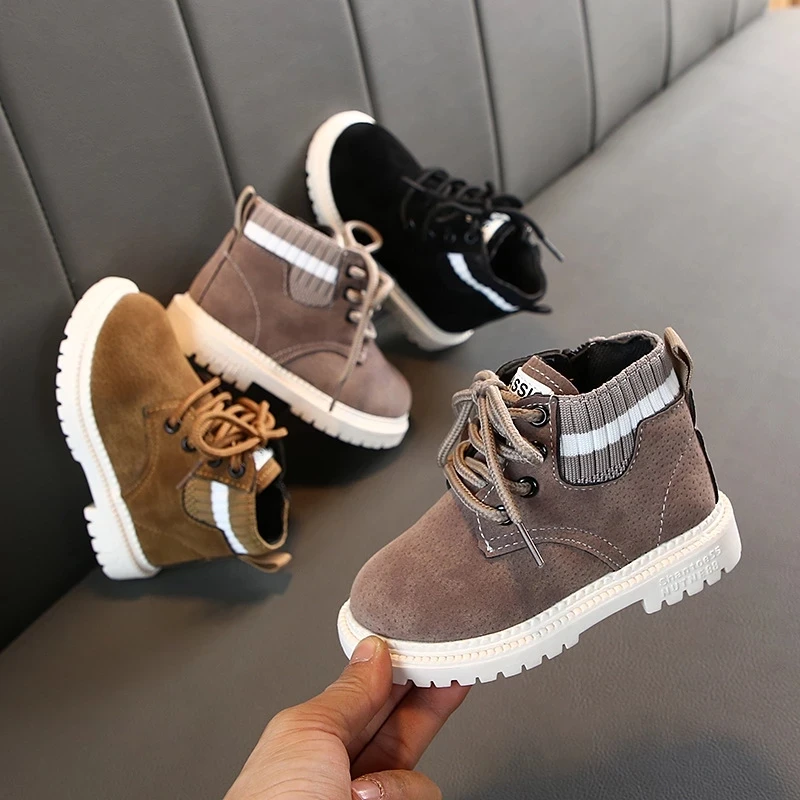 

Winter Fashion Leather Soft Boy Girls Casual Shoes Boots Kids Martin Boots, Black/brown/gray