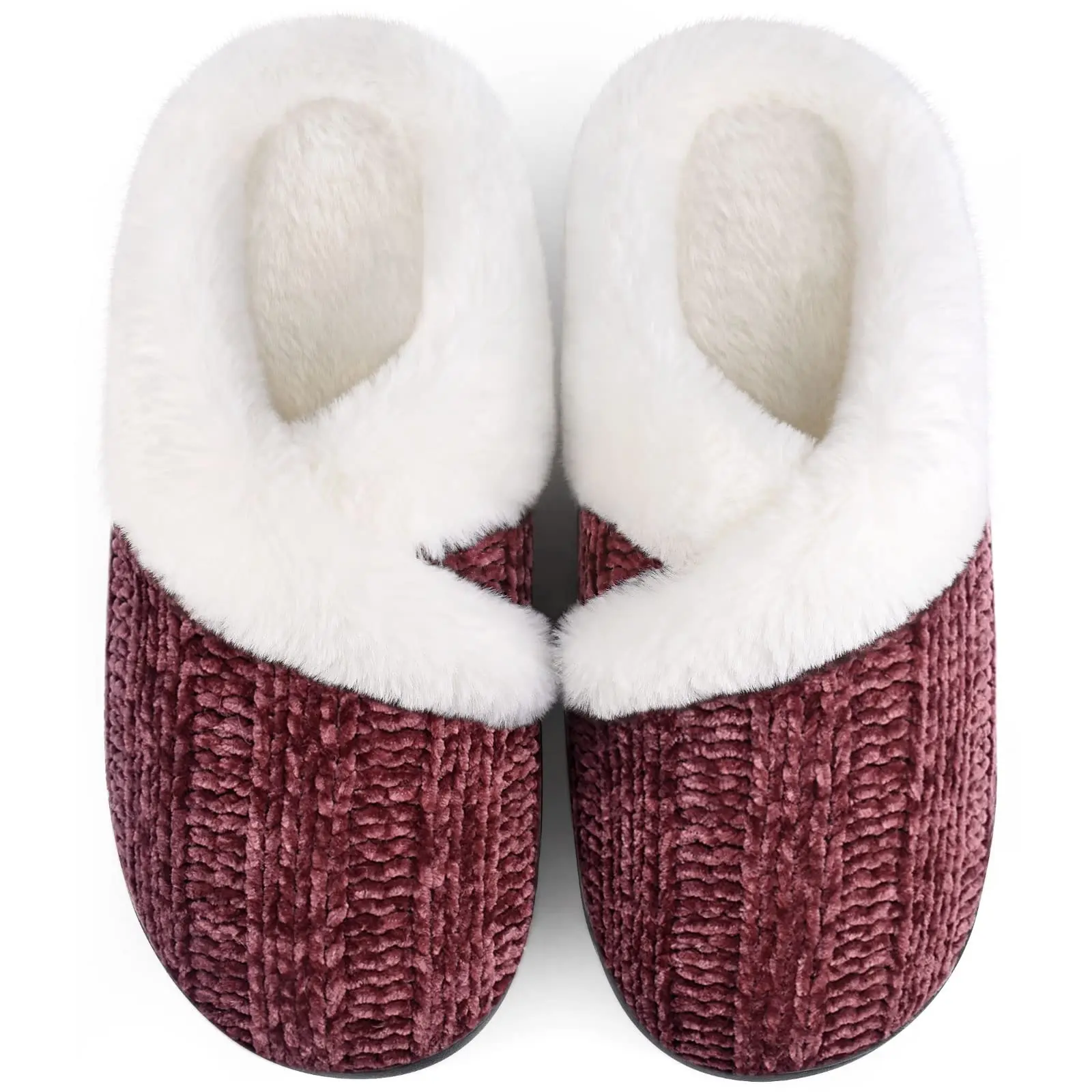 

household fish mouth slippers Women's Slip on Fuzzy House Slippers Memory Foam Slipper Scuff Outdoor Indoor Warm Plush Bedroom, Solid color