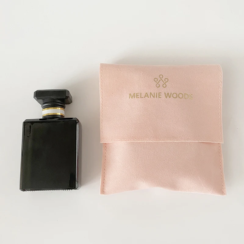 

Custom Gold Logo Flannel Envelope Perfume Bottle Bags Small Velvet Flap Watch Pouch