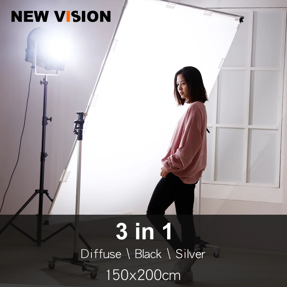 

Pro Studio Solutions Adjustable Direction 150x200cm Collapsible Sun Scrim Diffuse & Silver Black Reflector Kit with Wheel