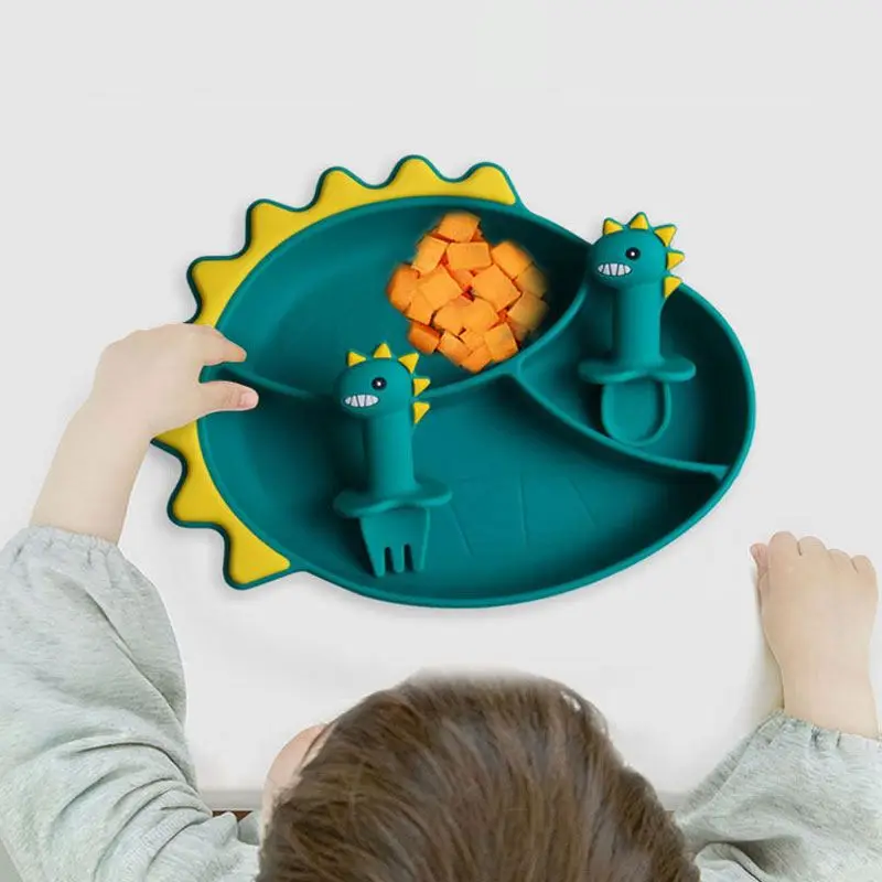 

Custom Kids Dishes Dino 100% Food Grade Feeding Silicone Suction Baby Plate