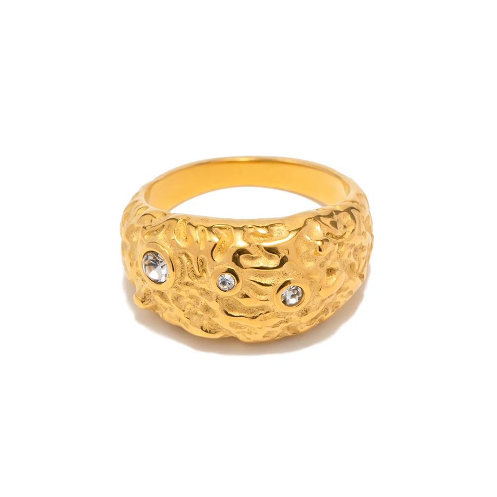 

INS Style Geometric Lava Gold Plated Ring Fine Cubic Zirconia Stainless Steel Rings Fashion Jewelry