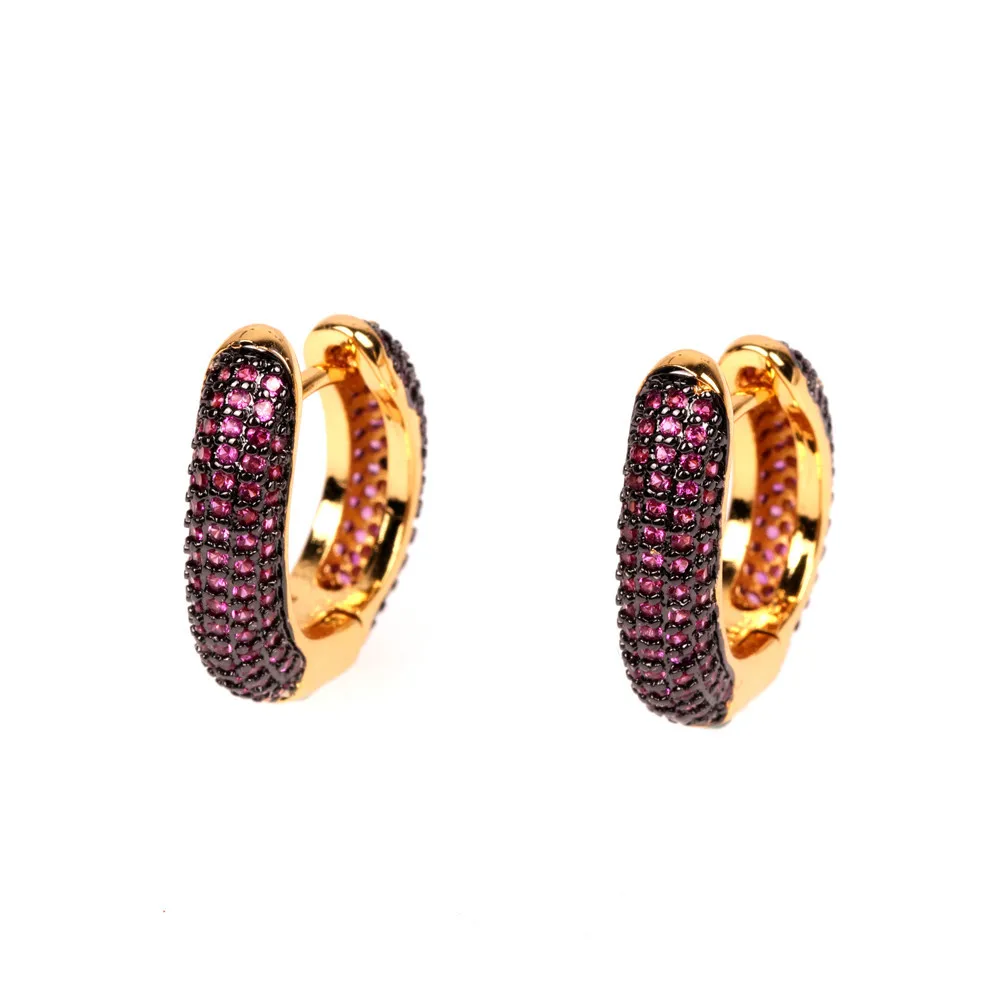 

2020 Ins Luxury 18k Real Gold Plated Full Crystal Hoop Earring Purple Black CZ Round Hoop Earring For Girls