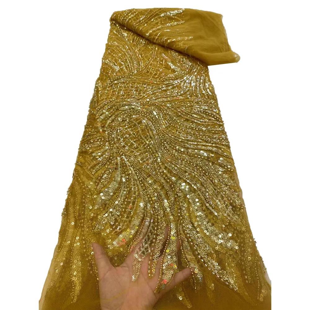 

Beautifical luxury tulle beads fabrics embroidery french lace bridal sequins wedding dress lace fabrics ML75N448, Customized