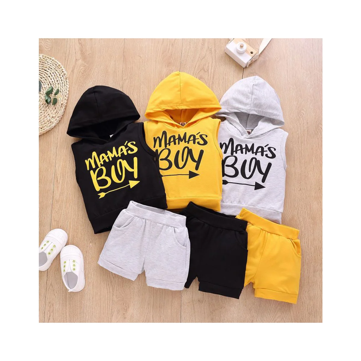 

2021 Summer Boys' Shorts Set Cotton Casual Striped Vest T-shirt Children's Wear
