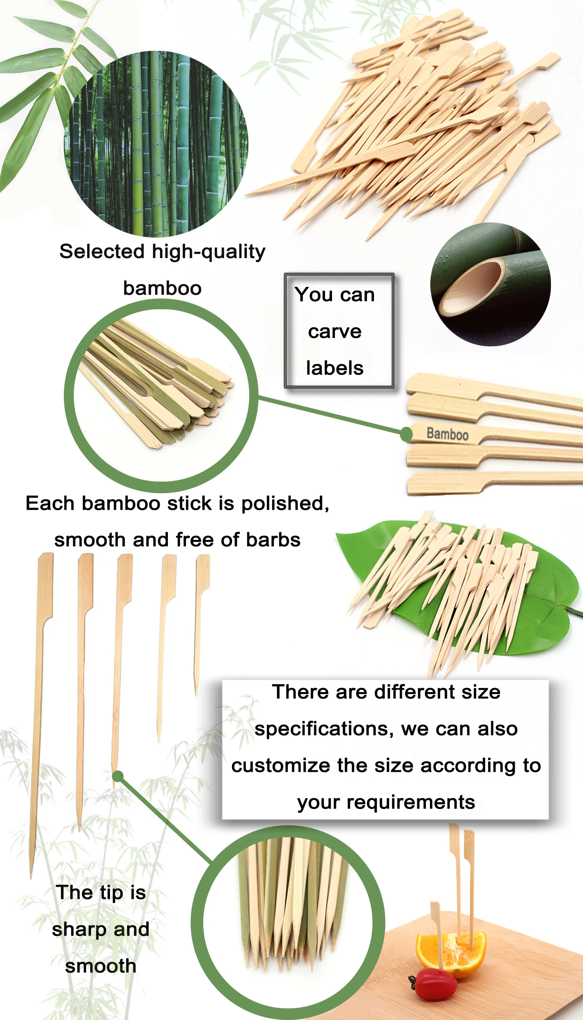 Biodegradable Natural Bamboo Fruit Food Picks Paddle Teppo Skewers For ...