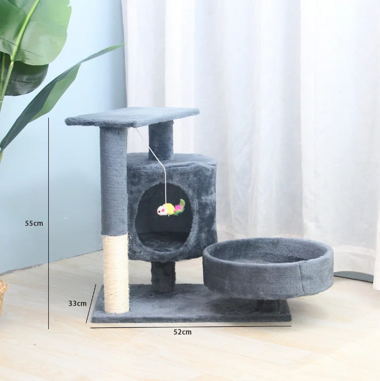

Custom Service 2 3 4 Level Multi Layer Wood Cat Tower Toy Scratching Post easy carrier cat kitty Tree Tower, Gray