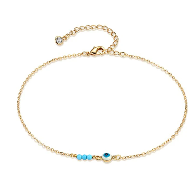 

Exquisite Gold Plated Bead Chain Square Cross Moon Devil Eyes Bracelet for Woman