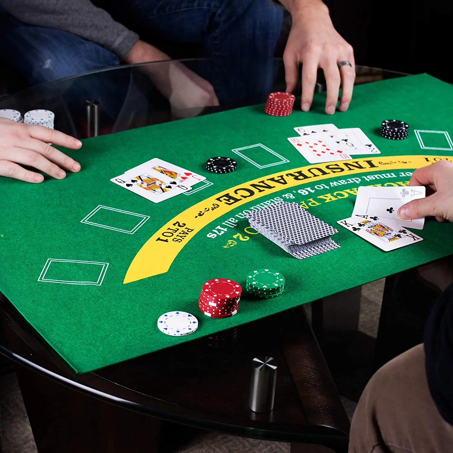 Casino Style Blackjack And Texas Hold'Em Poker Table Top Felt Mat 2 In 1 Games 
