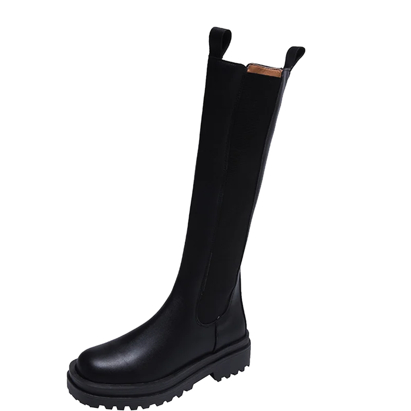 

2021 New Arrival 37cm Black Leather Women Thigh High Chelsea Long Boots