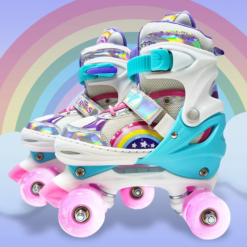 

EACH Patines De 4 Ruedas Con Luz Wholesale Roller Skates Adjustable Flashing Quad Roller Skates For Kids