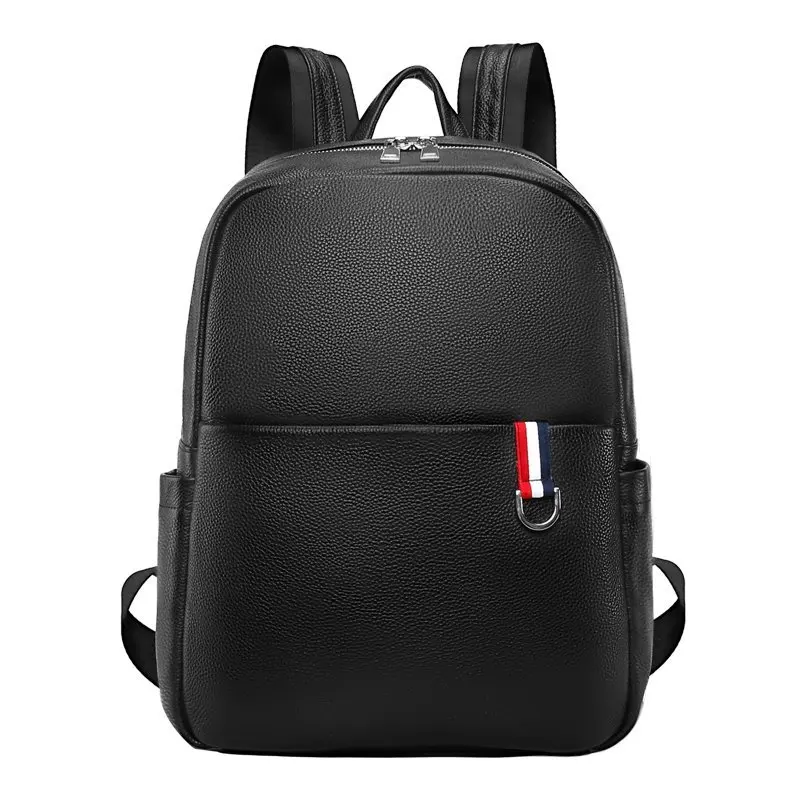 

New custom stylish genuine leather waterproof travel men's backpack, Black