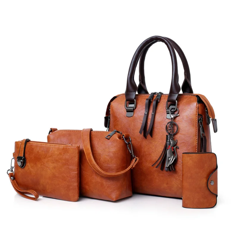 

African model bags Classic design oil leather 3pcs hand bags sets 2021 handbags and purses for women, Different colors