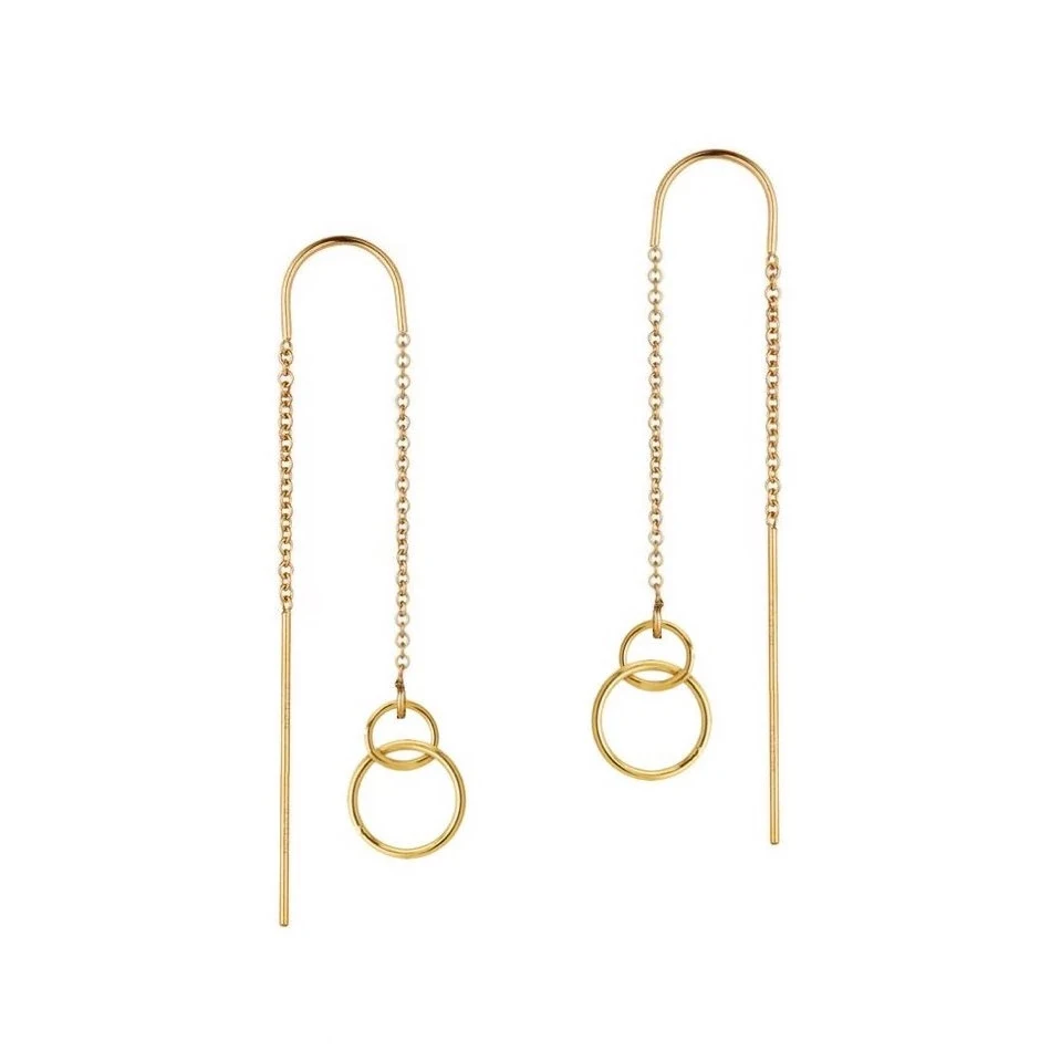 

Minimalist Silver Earrings Jewelry Wholesale 925 Sterling Silver 14k Gold Plated Long Chain Circle Earrings