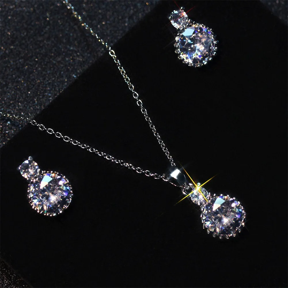 

New Arrival Silver Plated Big Diamond Cz Number 8 Pendant Necklace Gourd Shape Crystal Cubic Zircon Necklace Earrings Set