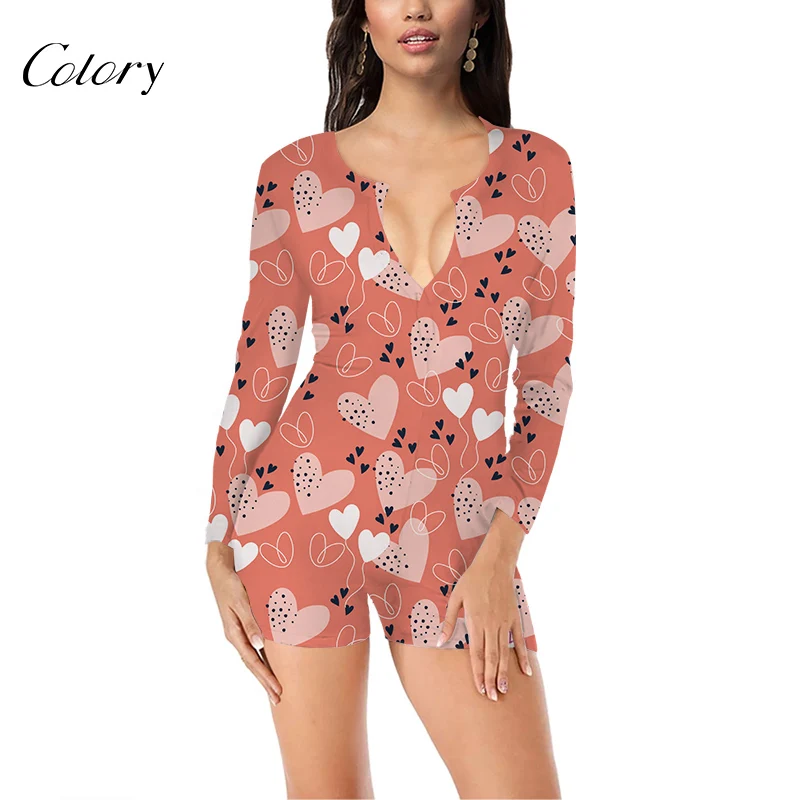 

Colory Bodysuit Jumpsuit Custom Girl Pajamas Print Rompers Women, Picture shows