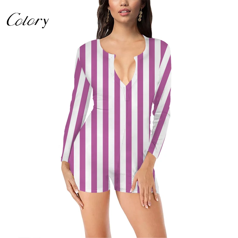 

Colory Striped Women Onesie Adult Sexy Pajamas Winter, Picture shows
