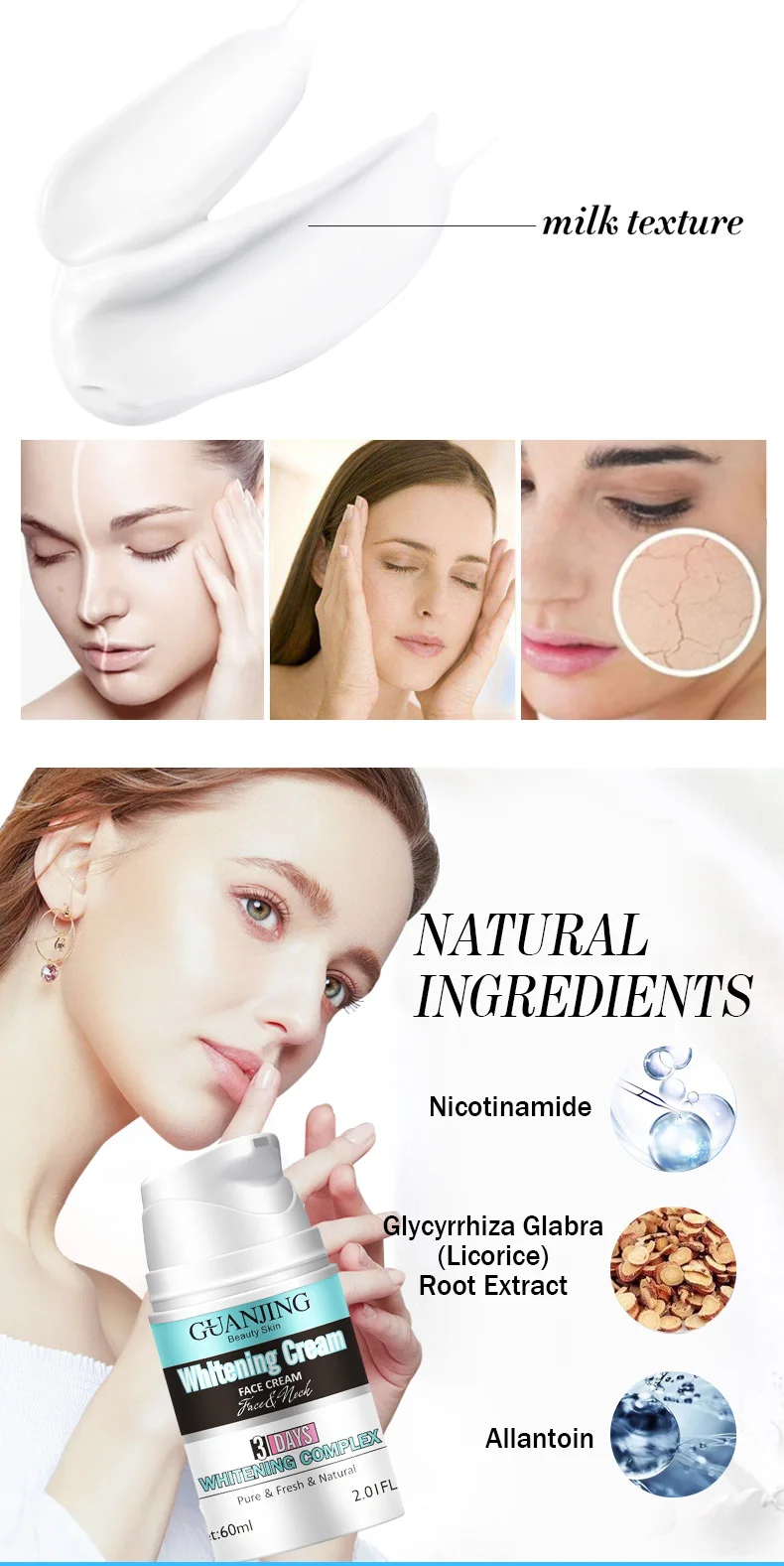 GuanJing Skin Whitening Cream Face Cream Nicotinamide Brightening Moisturizer Cream For Dry Skin