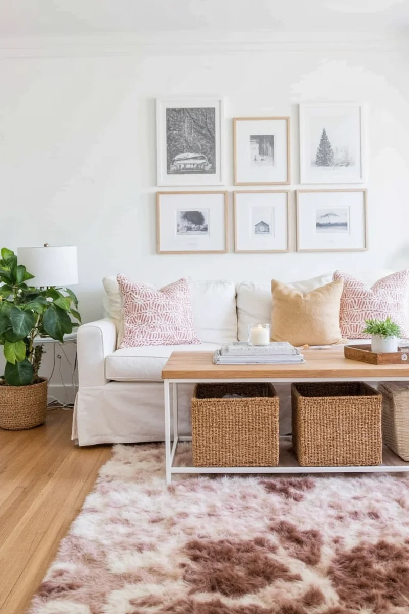 Family-friendly living room with neutral tones and soft textures