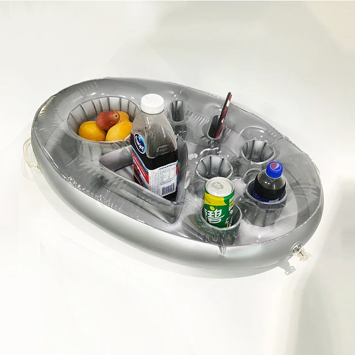 

8 Hole Large Capacity Inflatable Drink Holder Floating Beach Pool Tray, Dark grey