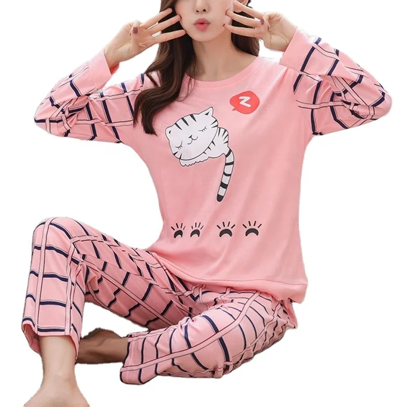 

QY Women pajamas Set New sleepwear Cartoon pijamas Printed pyjamas women Long Sleeve Cute pijama Home clothes suit, Picture shows