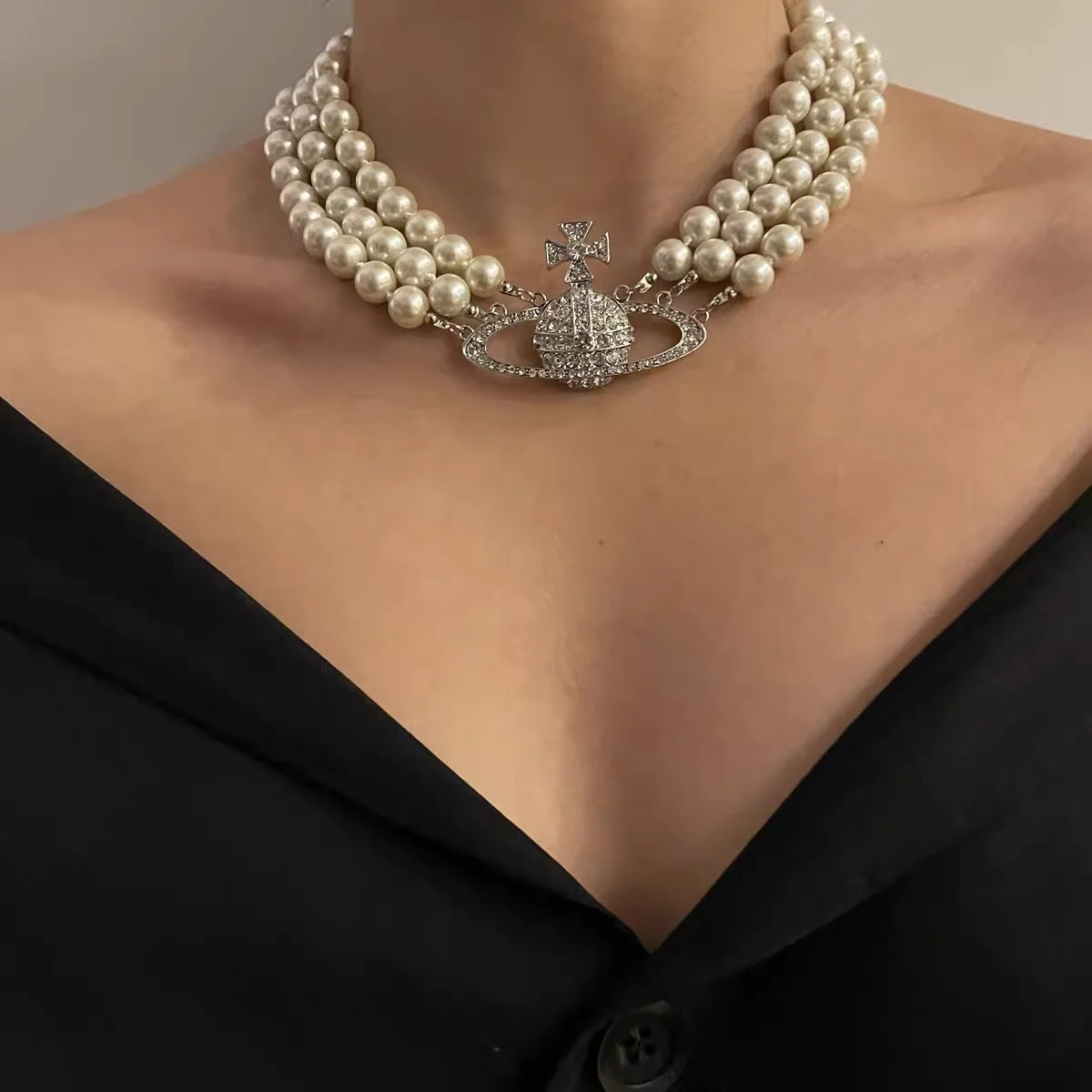

2021 new clavicle chain full diamond sterling silver fresh water pearl necklace choker