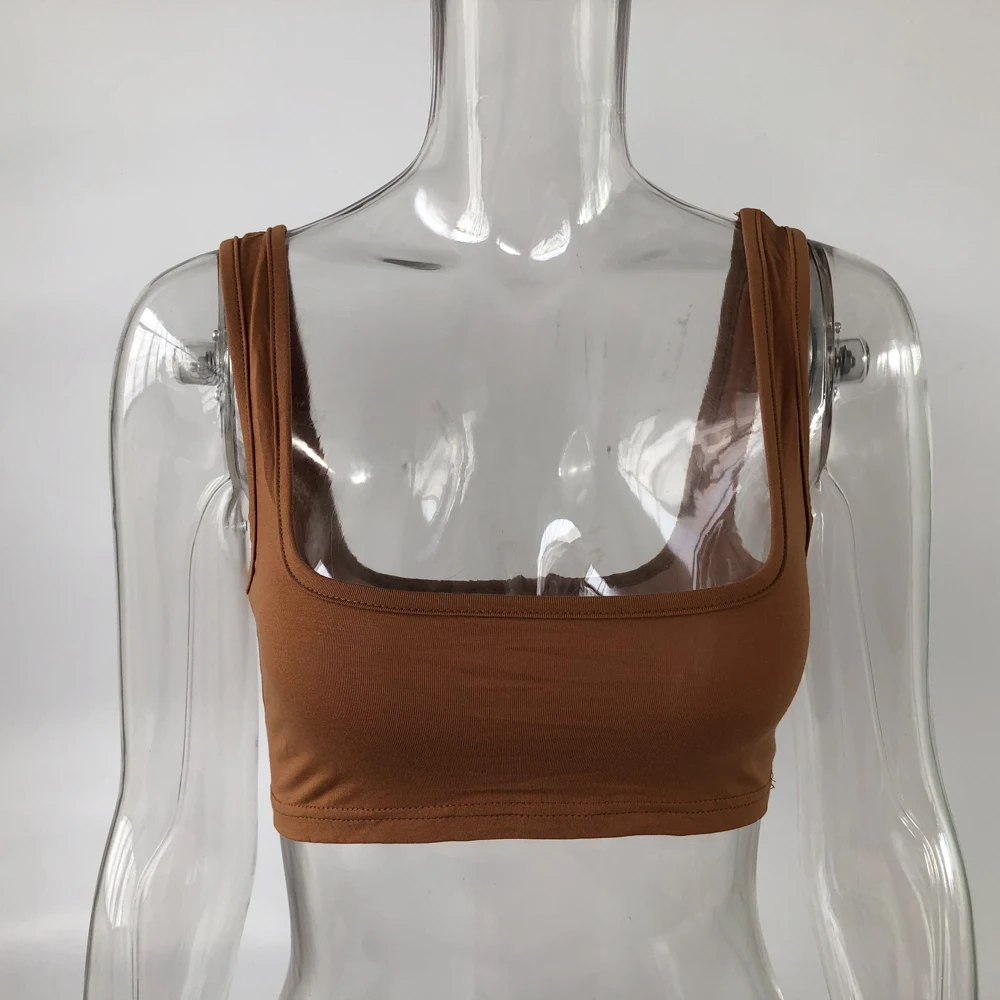 
8056 Summer Soft Cotton Material Bandeau Tops Women Sleeveless Brown Tank Top 3 Colors Streetwear Vest Clothing Dropshipping 