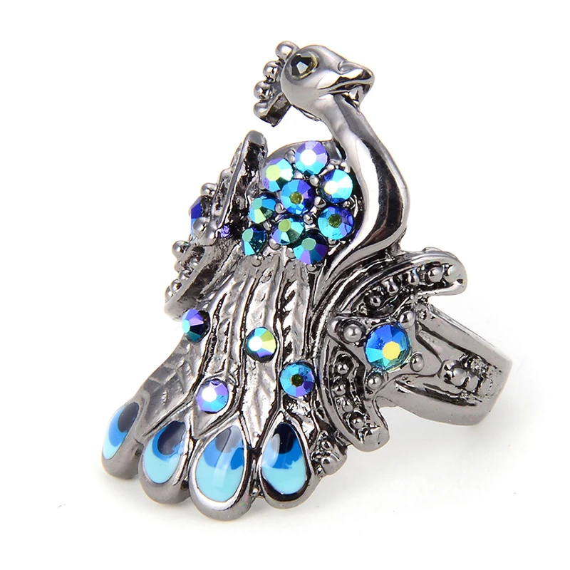 

Wholesale Special Peacock Shaped Simple Design Fashion Ring For Men and Women, Metallic blue