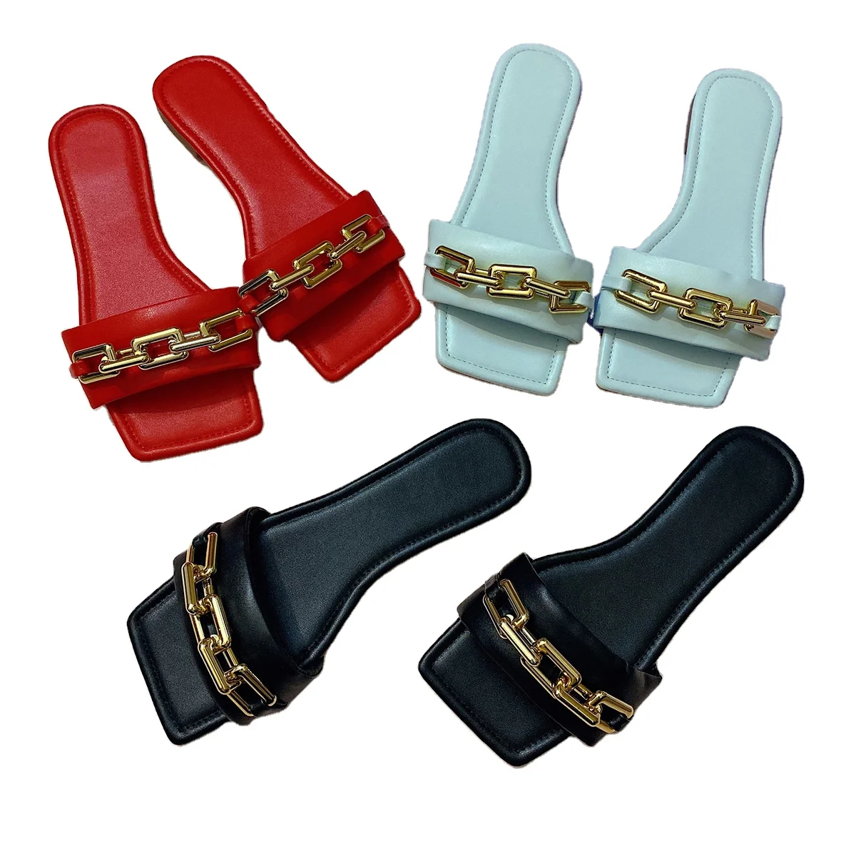 

2021 New Arrivals Sandals Women'S Slippers European Style Slipper Gold Chain Flat Shoes Women Slides Women Slippers For Ladies