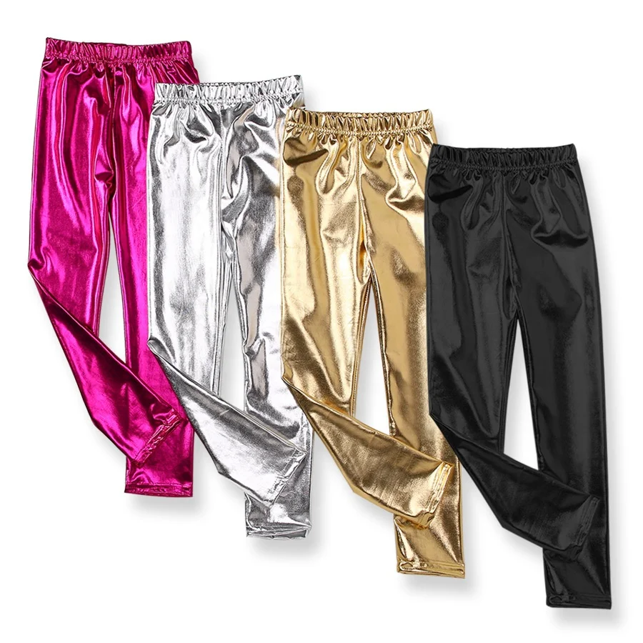 

B60785A Korean version of autumn star fashion children's leggings tight girl pants gold pants, Gold/silver/black/rose madder