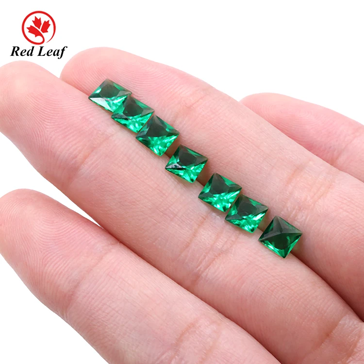 

Redleaf Jewelry wholesale loose gemstones high temperature resistant waxable princess cut emerald green nano gems