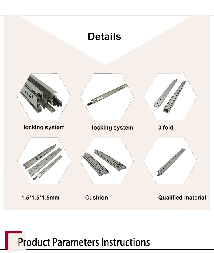 SGS Tested Sliding Rail Ball Bearing Heavy Duty Telescopic Drawer Slide