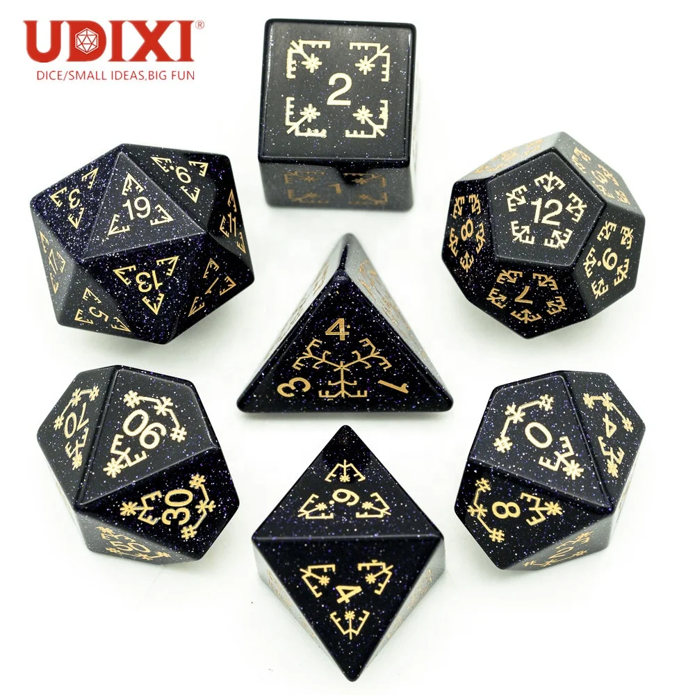 

Udixi Pattern Carving Blue Goldstone Stone Dice for Dungeons and Dragons