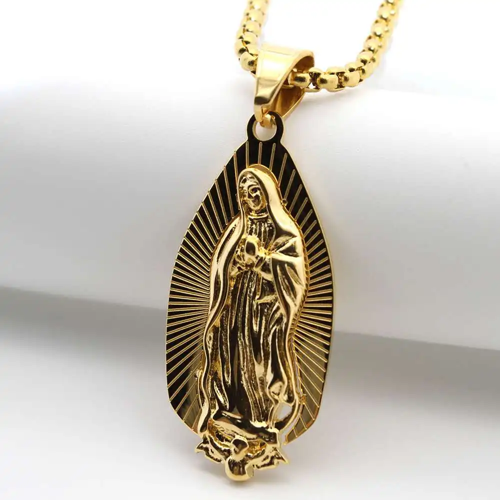

Jialin Jewelry European and American style simple stainless steel 18K Catholic Virgin Mary statues pendant necklace