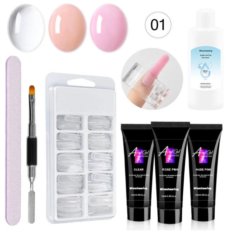 

Factory Price Poly gel nail kit set Acrylic Set Private Label Nail Art Kits cheap acrylic nail sets, 7 colors