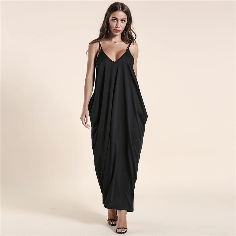 

Women Summer Fashion solid Spaghetti Straps long Beach Dress 2020, Customized color/as show