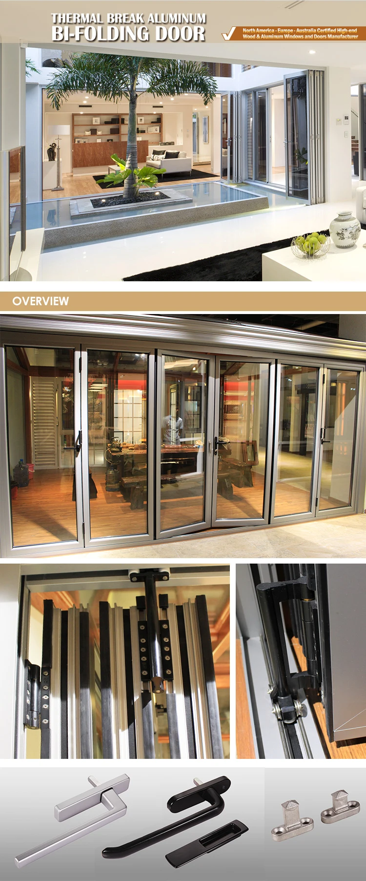 AAMA,NFRC,NAFS 2020 American standard modern German hardware waterproof thermal break patio folding doors