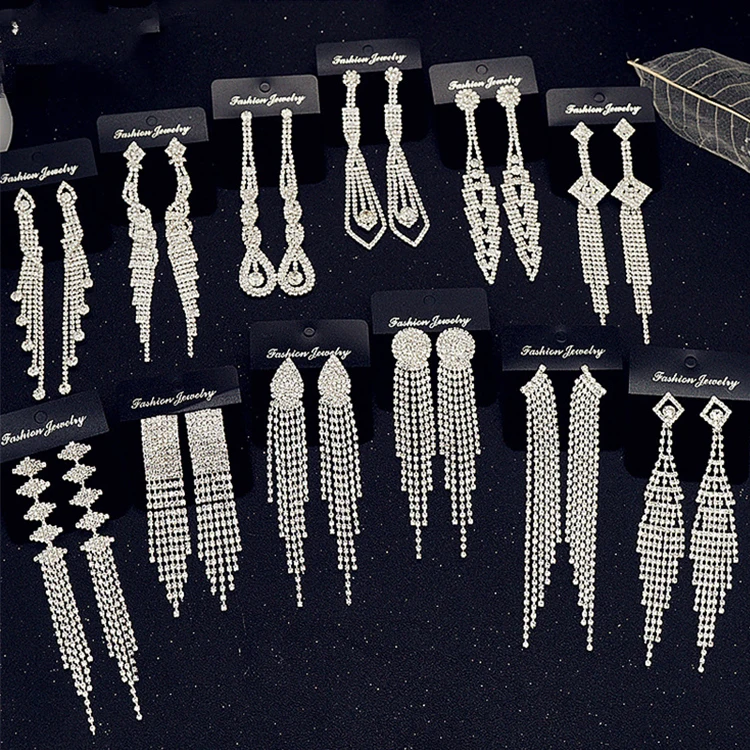 

Valentine's Day Wedding Jewelry Dangle Earrings Chandelier Long Tassel Drop Earrings Rhinestone Earrings for Women, Picture shows