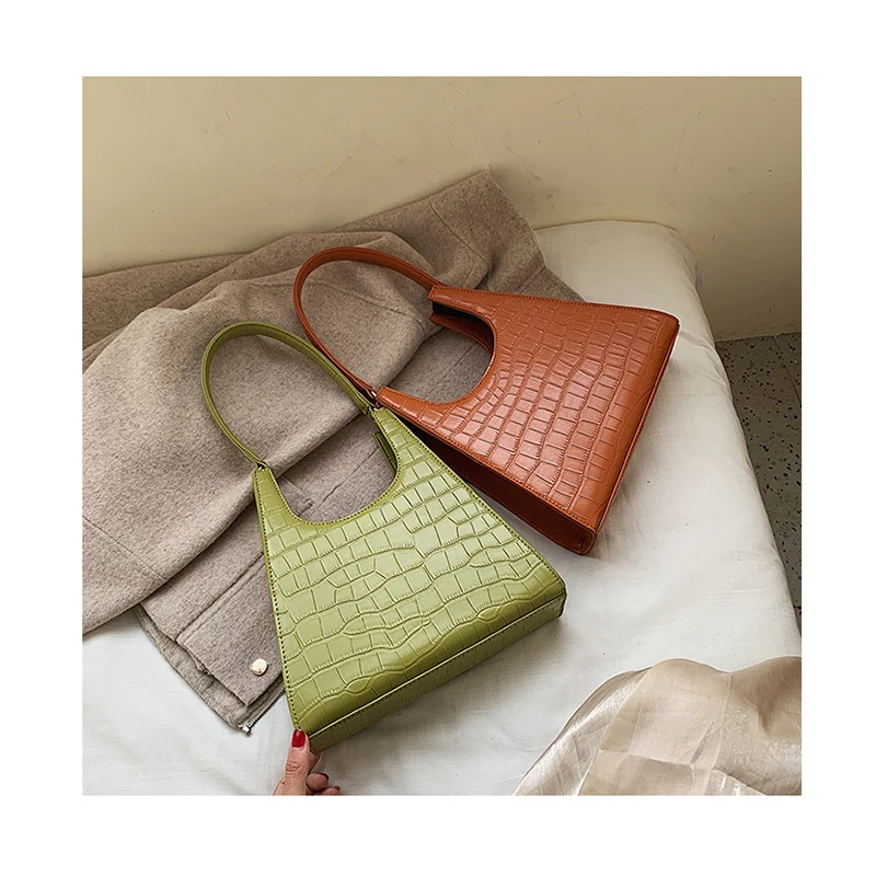 

Stone Pattern Office Ladies Bags Leather Designer Crocodile Women's Handbags Alligator Triangle Totes Trendy Design Shoulder Bag, Customizable