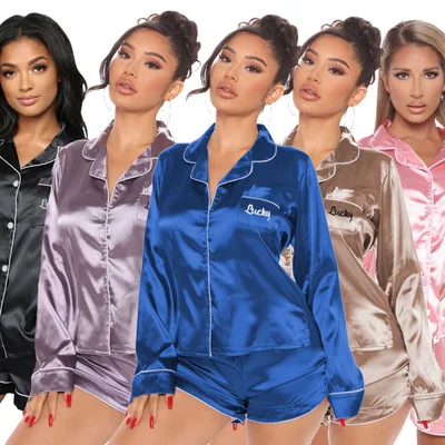 

B35502A Hot selling two Pieces Women shorts loungewear 2 pcs pajama set